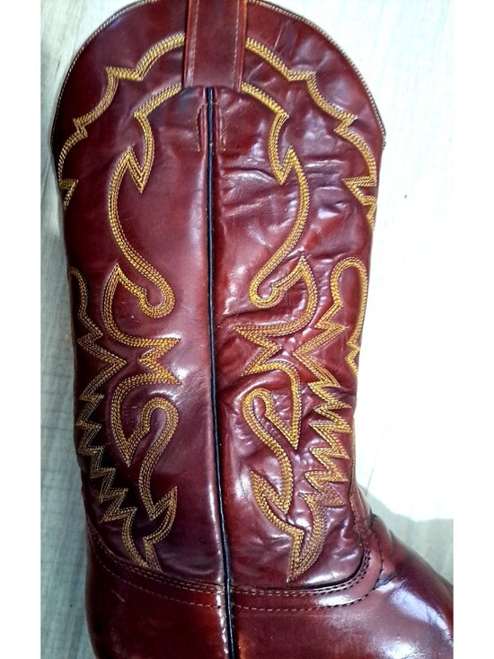Vintage Laramie Men\'s 9 Leather Cowboy Boots Handmade Reddish Brown Embroidered main image 15